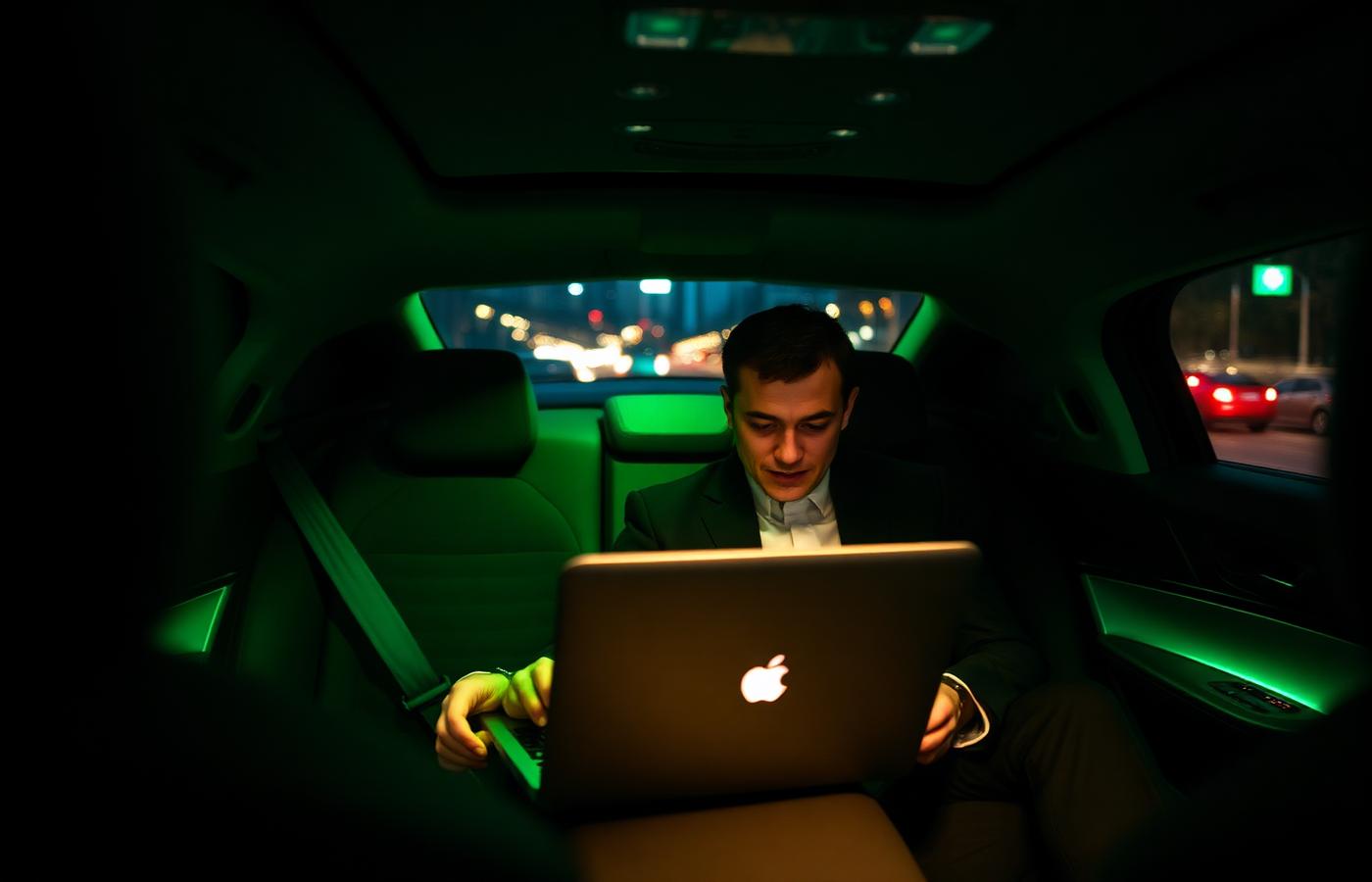 Executive working in the back of a VoltGo electric car