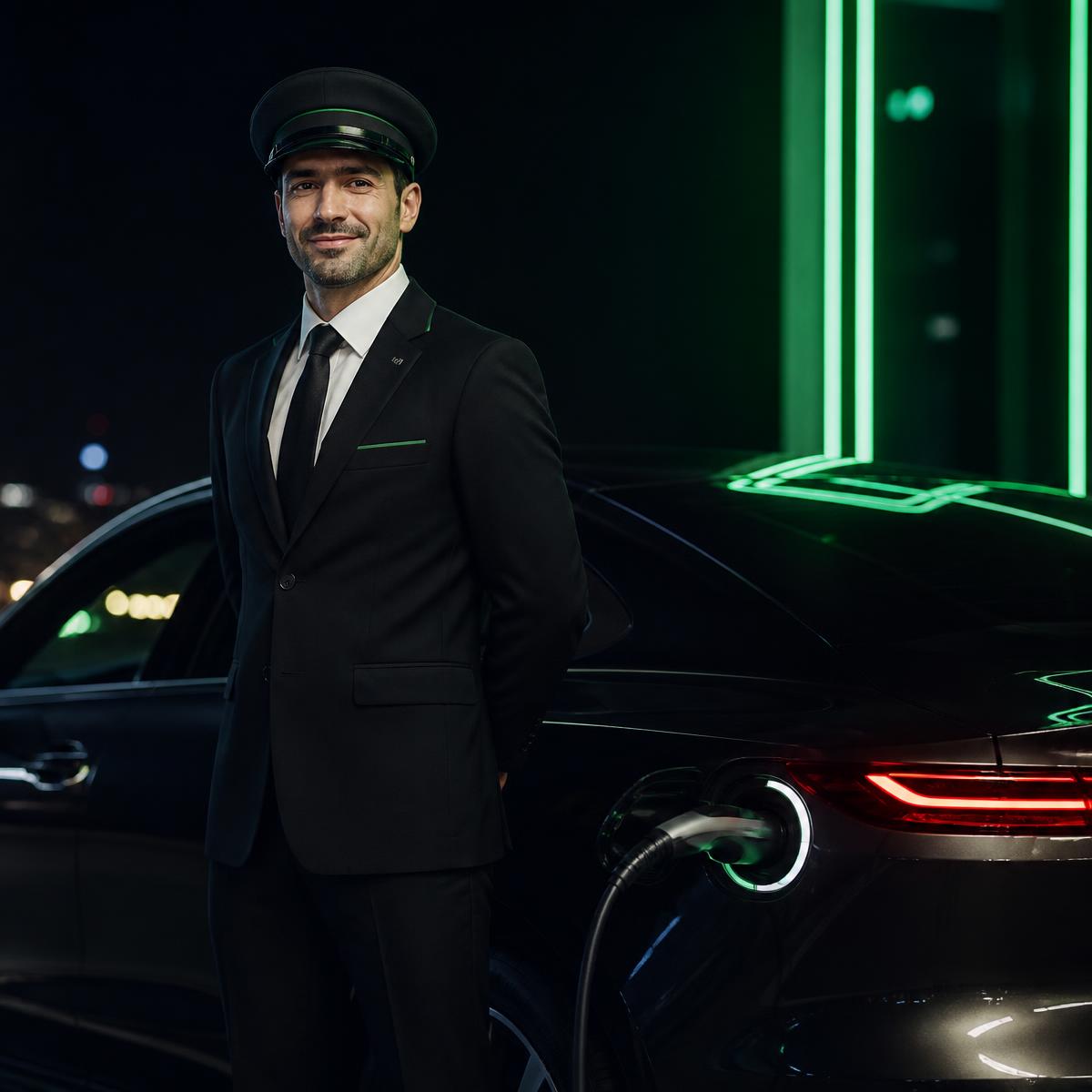 VoltGo partner driver standing beside his electric vehicle